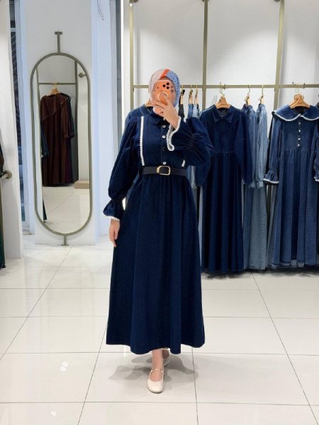 فستان جينز دانتيل مع حزام