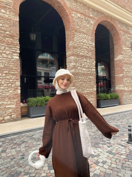 فستان صوف محزز